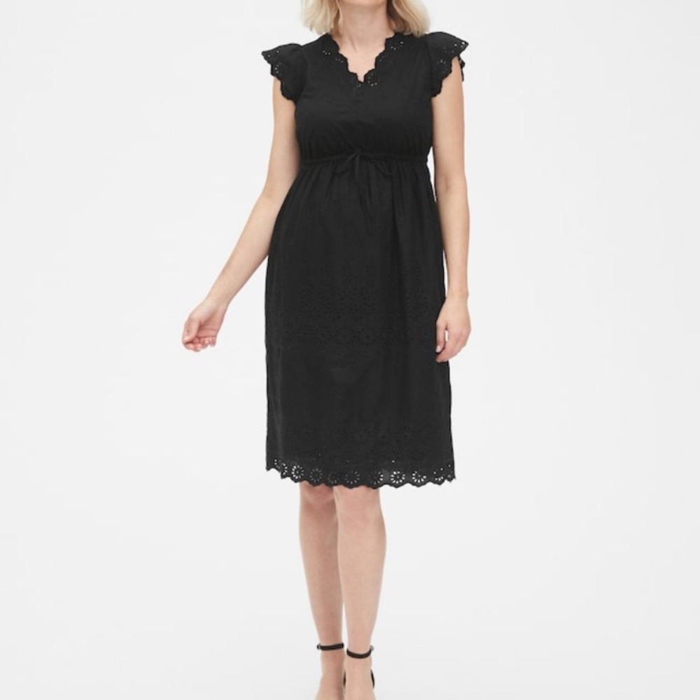 Maternity Eyelet Embroidered Flutter Sleeve Dress